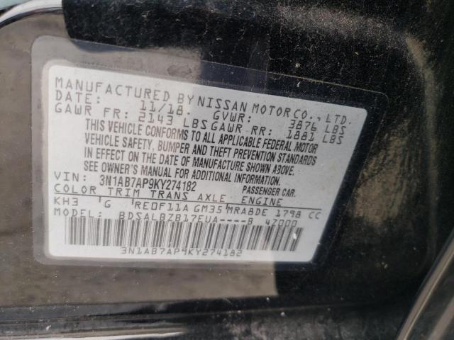 3N1AB7AP9KY274182 | 2019 NISSAN SENTRA S