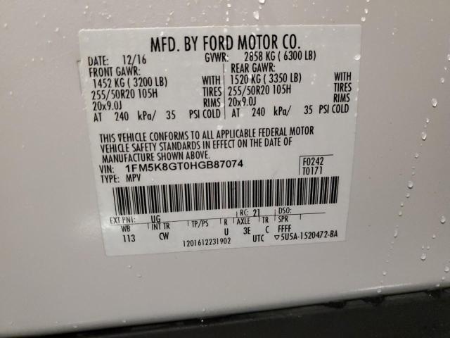 1FM5K8GT0HGB87074 | 2017 FORD EXPLORER S