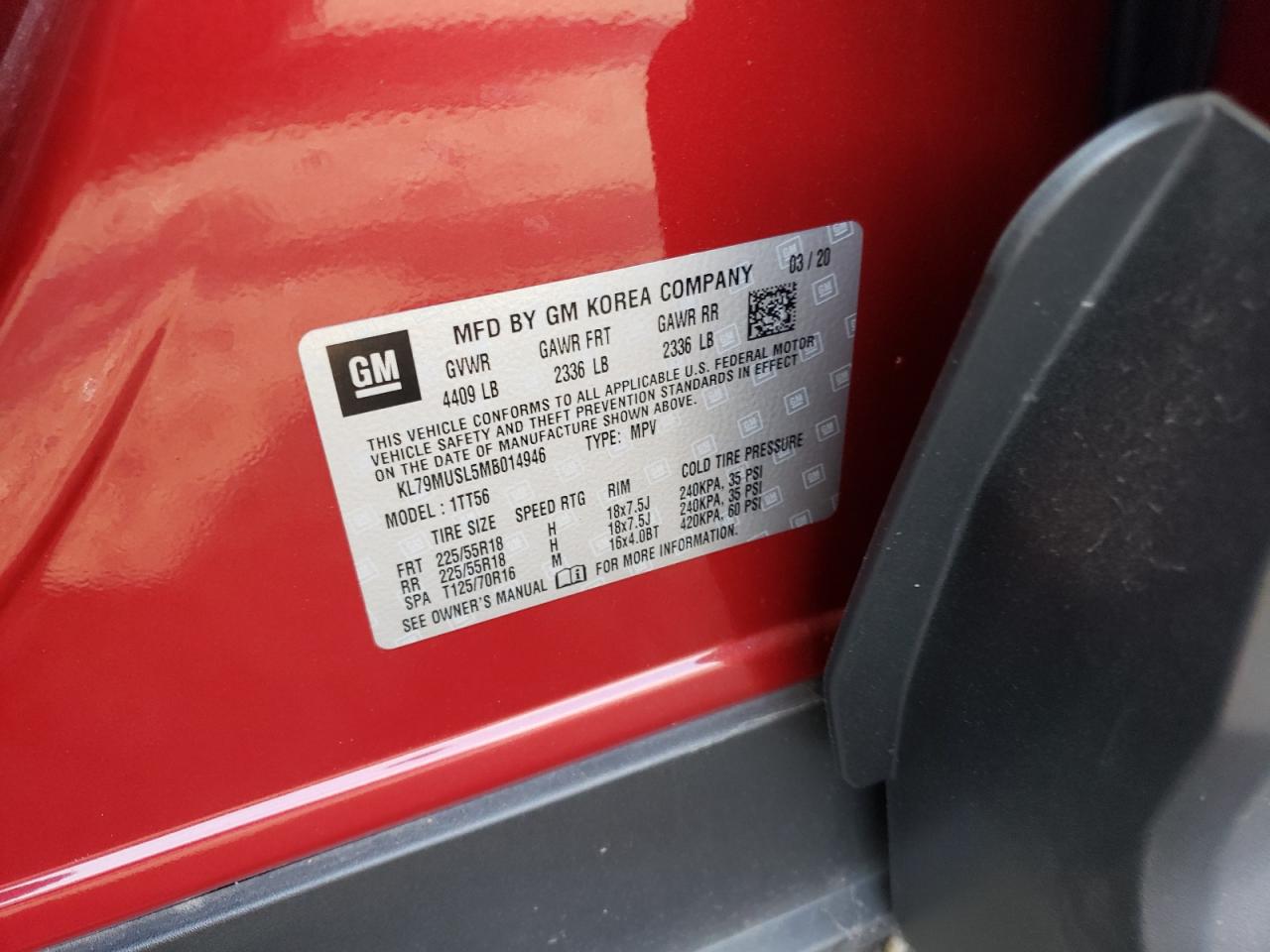 KL79MUSL5MB014946 CHEVROLET TRAILBLZR 2021