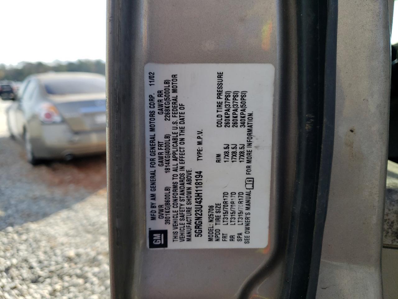 5GRGN23U43H118194 2003 Hummer H2