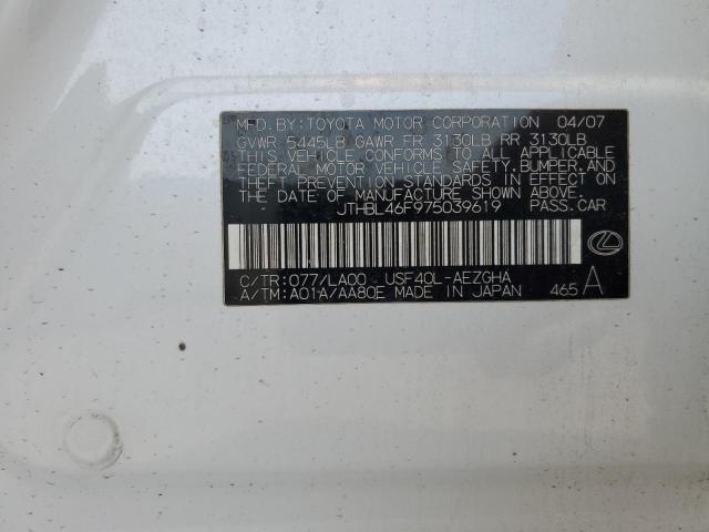 2007 Lexus Ls 460 VIN: JTHBL46F975039619 Lot: 78954093