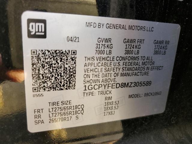 1GCPYFED8MZ305589 | 2021 CHEVROLET SILVERADO