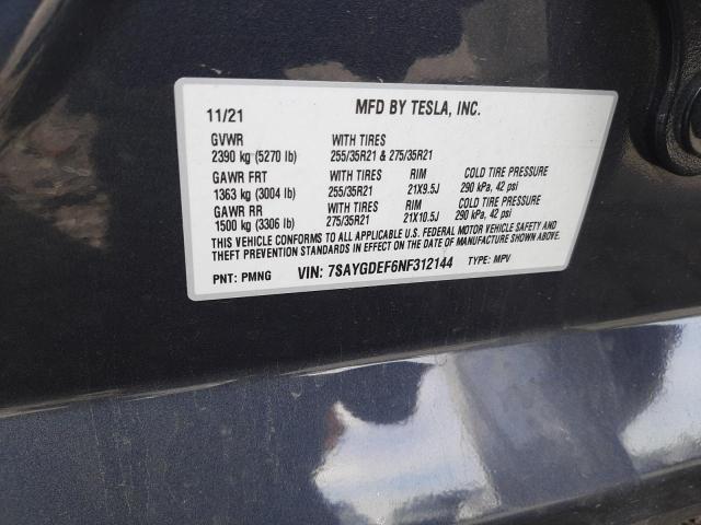 7SAYGDEF6NF312144 | 2022 Tesla model y