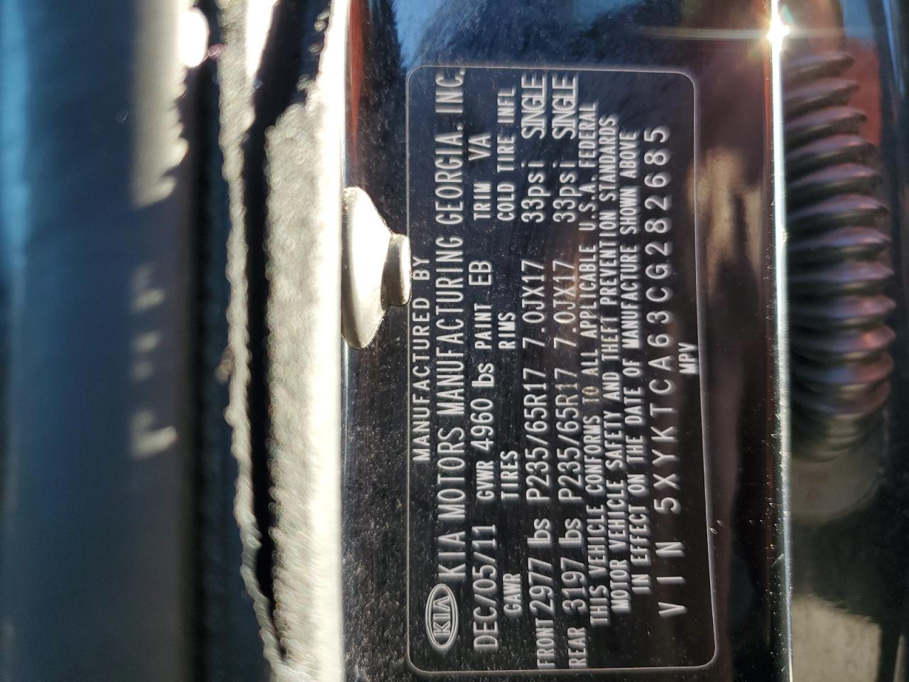 5xyktca63cg282685 5XYKTCA63CG282685 2012 Kia Sorento Base