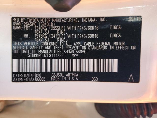 VIN 5TDKKRFH7FS111722 2015 Toyota Highlander, Xle no.13