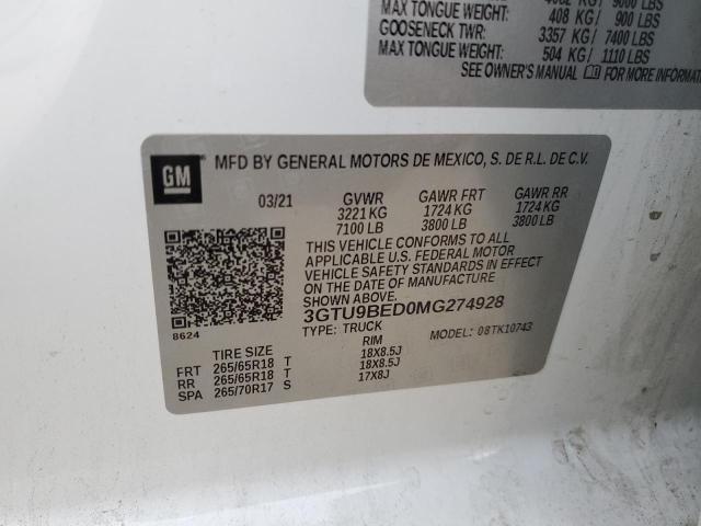 3GTU9BED0MG274928 | 2021 GMC SIERRA K15