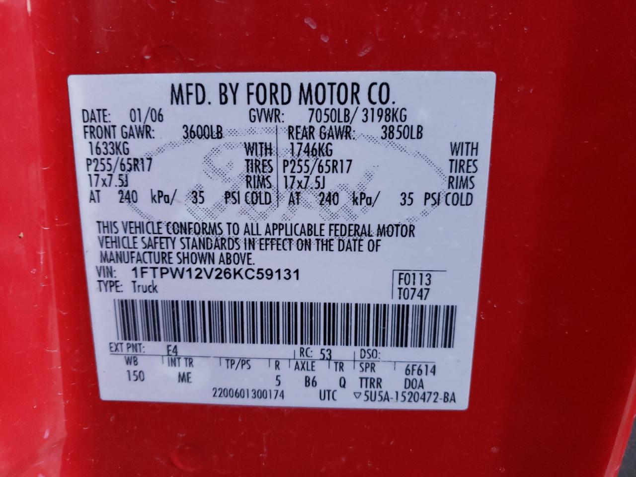 1FTPW12V26KC59131 2006 Ford F150 Supercrew