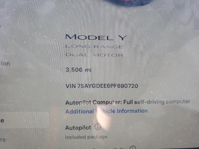 7SAYGDEE6PF690720 | 2023 TESLA MODEL Y