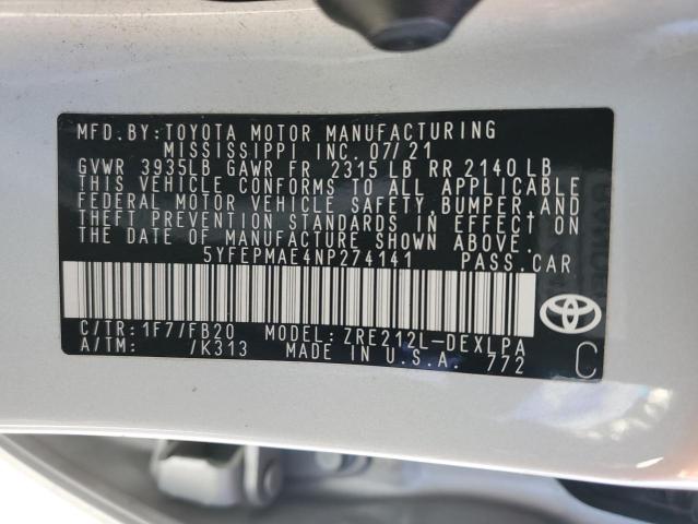 5YFEPMAE4NP274141 | 2022 TOYOTA COROLLA LE