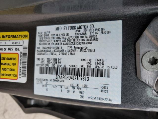 3FA6P0HD4LR109813 | 2020 FORD FUSION SE