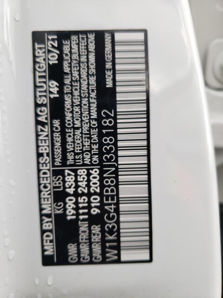 W1K3G4EB8NJ338182 2022 Mercedes-Benz A 220