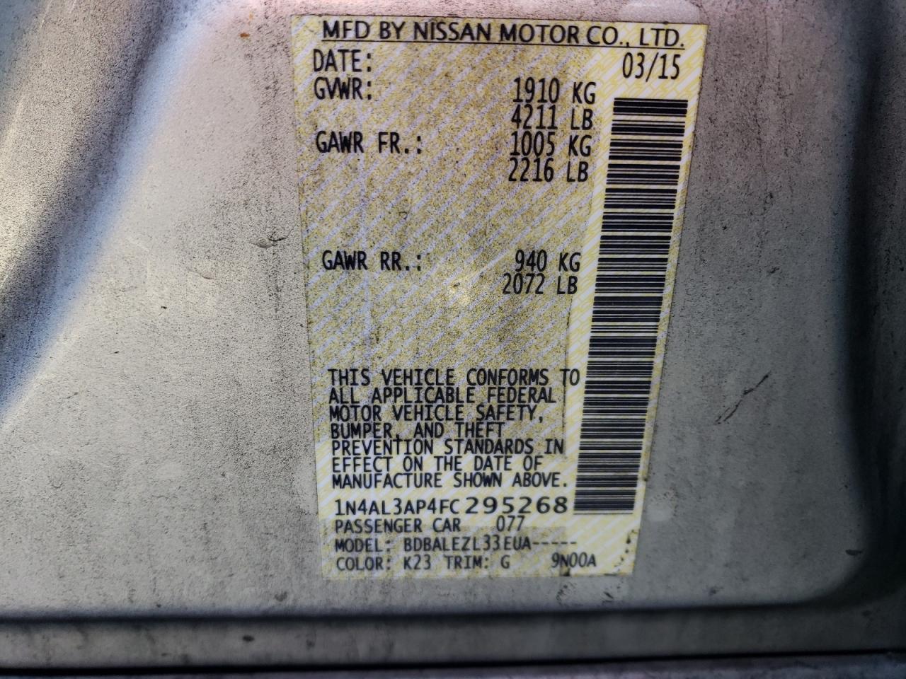 1N4AL3AP4FC295268 2015 Nissan Altima 2.5