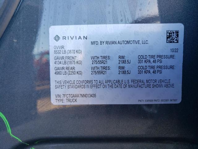 7FCTGAAA7NN013435 | 2022 RIVIAN R1T ADVENT