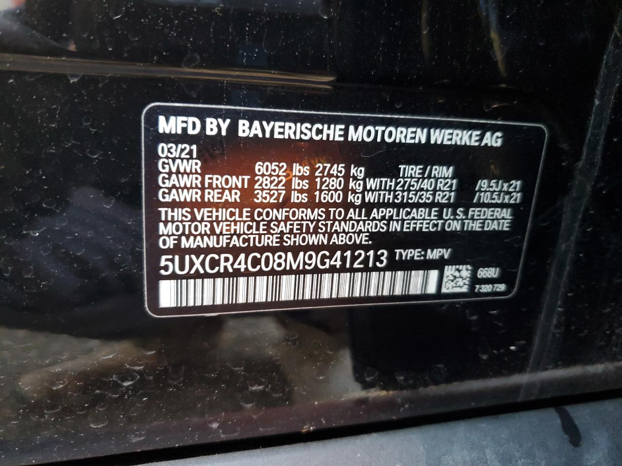 5uxcr4c08m9g41213 5UXCR4C08M9G41213 2021 BMW X5