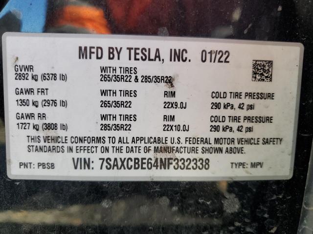 7SAXCBE64NF332338 | 2022 TESLA MODEL X