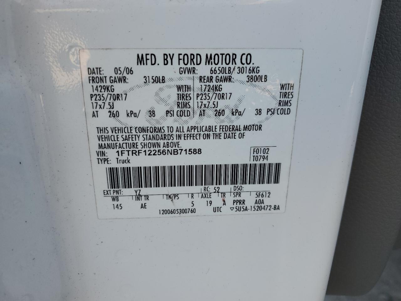 1ftrf12256nb71588 1FTRF12256NB71588 2006 Ford F150