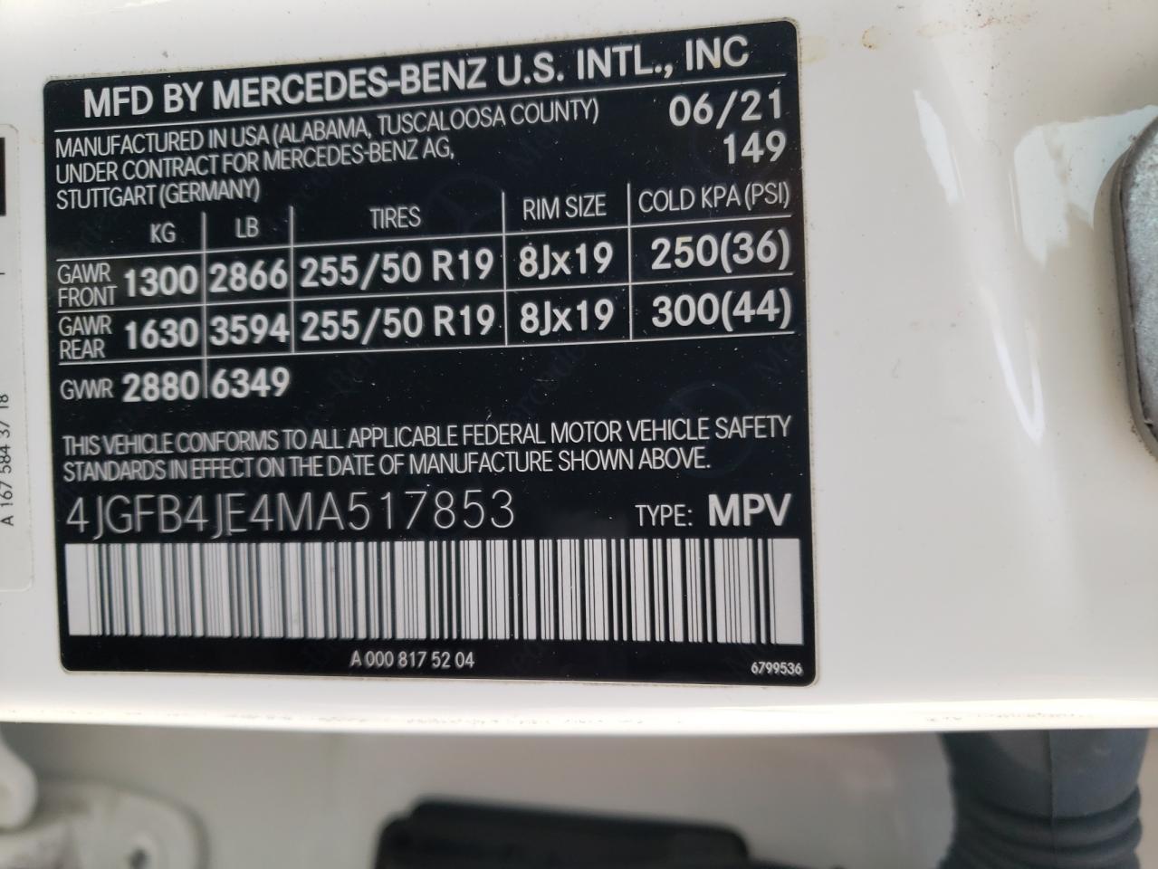 4JGFB4JE4MA517853 2021 Mercedes-Benz Gle 350