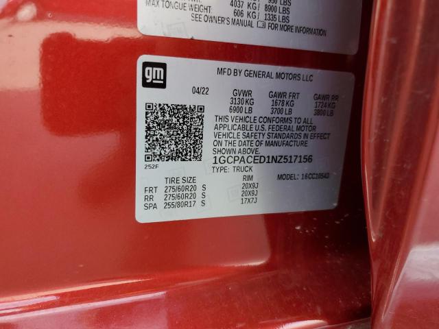 2022 CHEVROLET SILVERADO - 1GCPACED1NZ517156