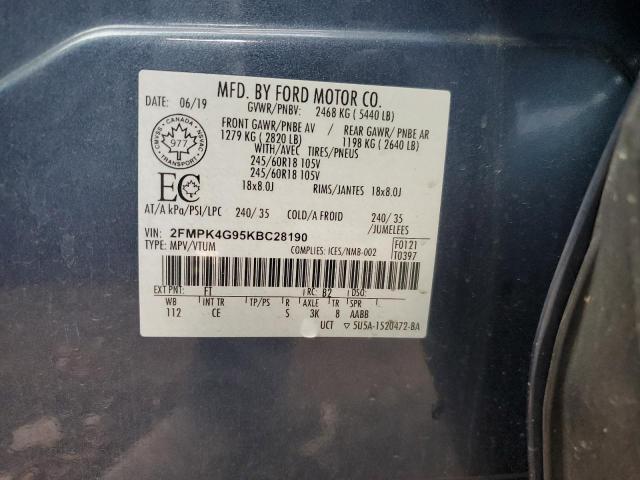 2FMPK4G95KBC28190 2019 FORD EDGE, photo no. 12