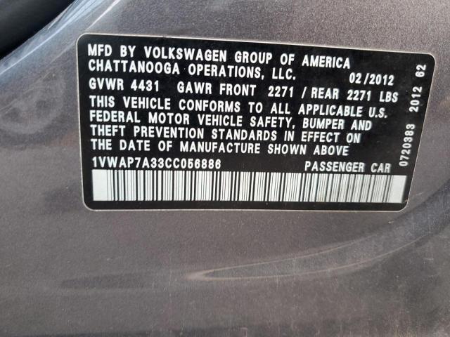 1VWAP7A33CC056886 | 2012 Volkswagen passat s