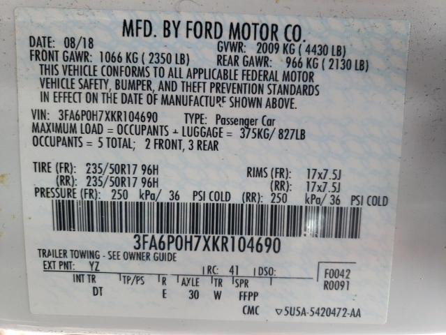 3FA6P0H7XKR104690 | 2019 Ford fusion se