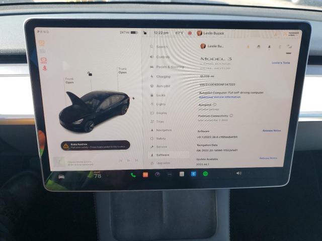 5YJ3E1EB0NF347223 | 2022 TESLA MODEL 3