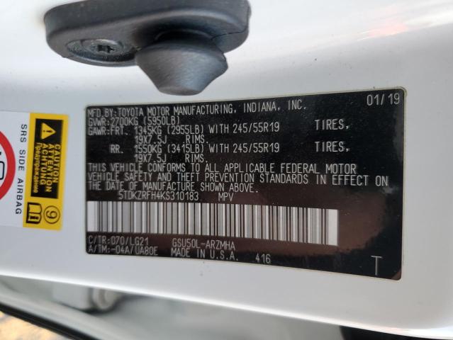 VIN 5TDKZRFH4KS310183 2019 Toyota Highlander, SE no.13