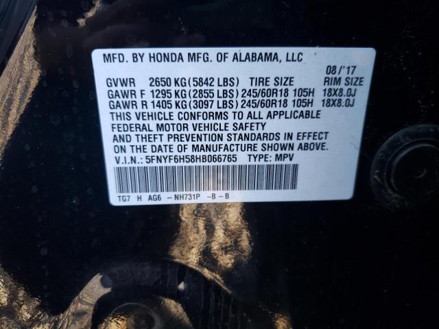 5FNYF6H58HB066765 | 2017 HONDA PILOT EXL