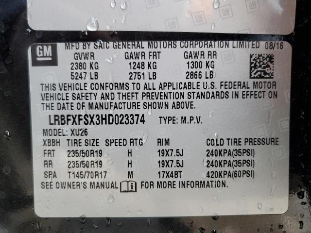 2017 Buick Envision Premium Ii VIN: LRBFXFSX3HD023374 Lot: 80582163