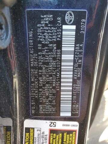 4T1G11AK7LU373966 | 2020 Toyota camry se