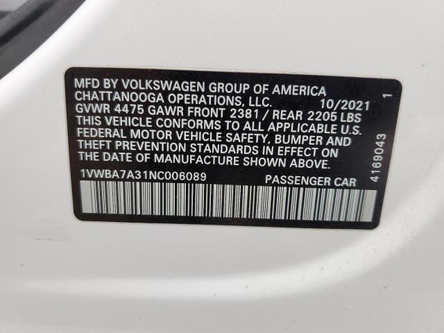 1VWBA7A31NC006089 | 2022 VOLKSWAGEN PASSAT LIM