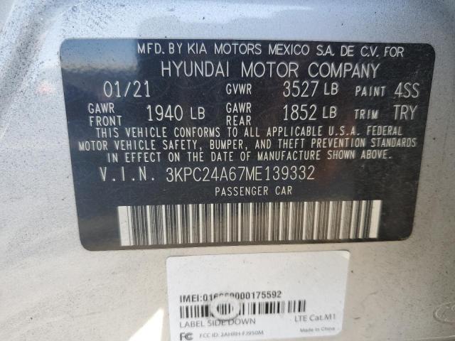 3KPC24A67ME139332 2021 Hyundai Accent Se