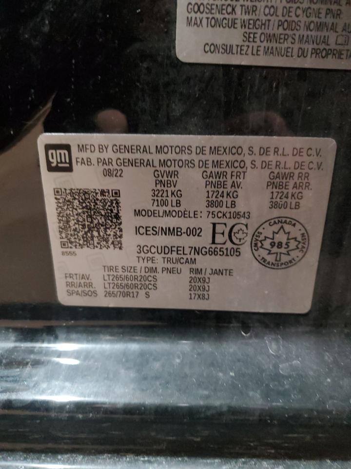 3GCUDFEL7NG665105 2022 Chevrolet Silverado K1500 Lt Trail Boss