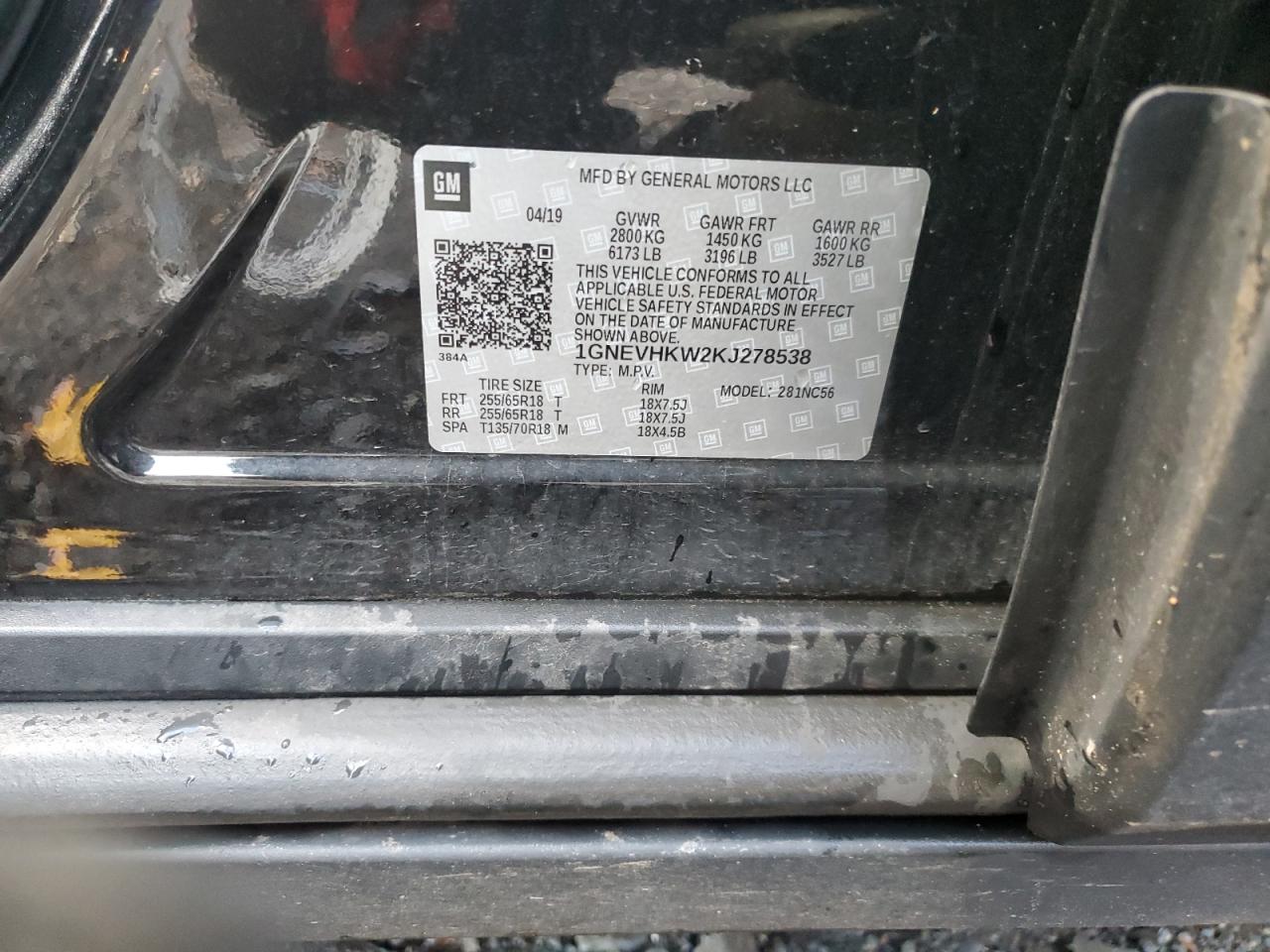 1GNEVHKW2KJ278538 2019 Chevrolet Traverse Lt