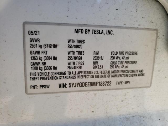 5YJYGDEE8MF188722 | 2021 Tesla model y