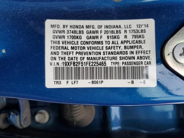 19XFB2F51FE225465 | 2015 HONDA CIVIC LX