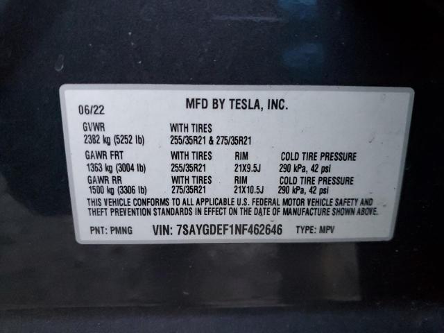 7SAYGDEF1NF462646 | 2022 TESLA MODEL Y