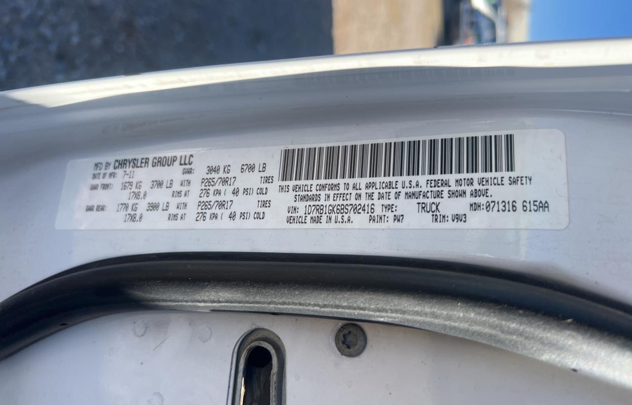 1D7RB1GK6BS702416 2011 Dodge Ram 1500