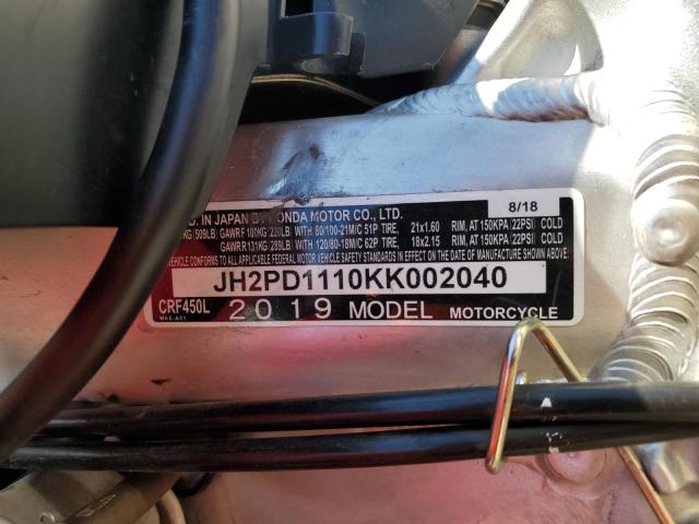 2019 HONDA CRF450 L JH2PD1110KK002040