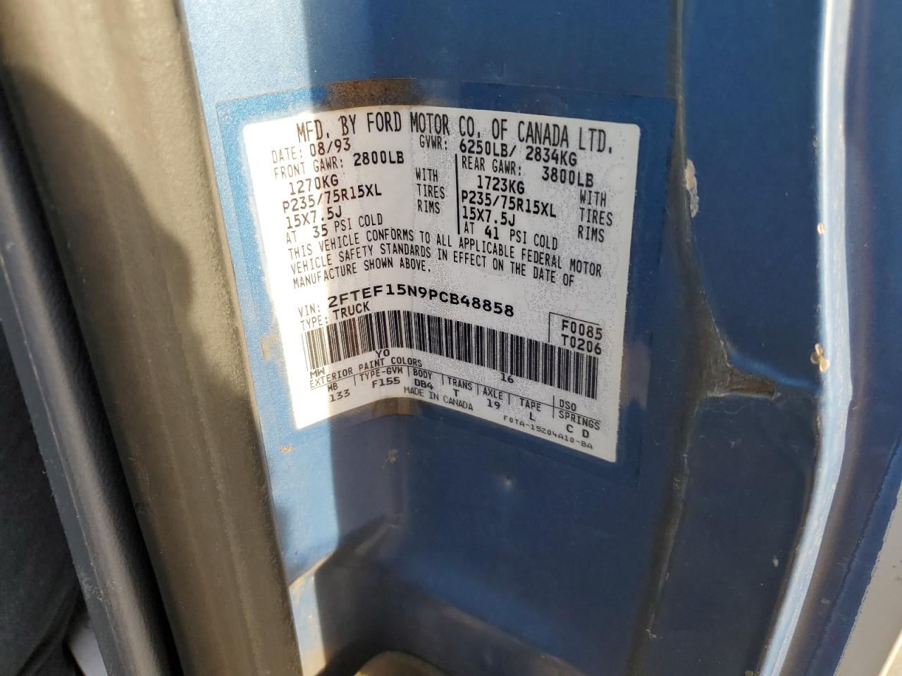 2FTEF15N9PCB48858 1993 Ford F150