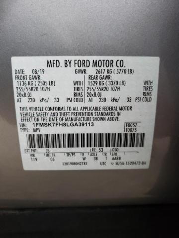 1FMSK7FH8LGA39113 | 2020 FORD EXPLORER L