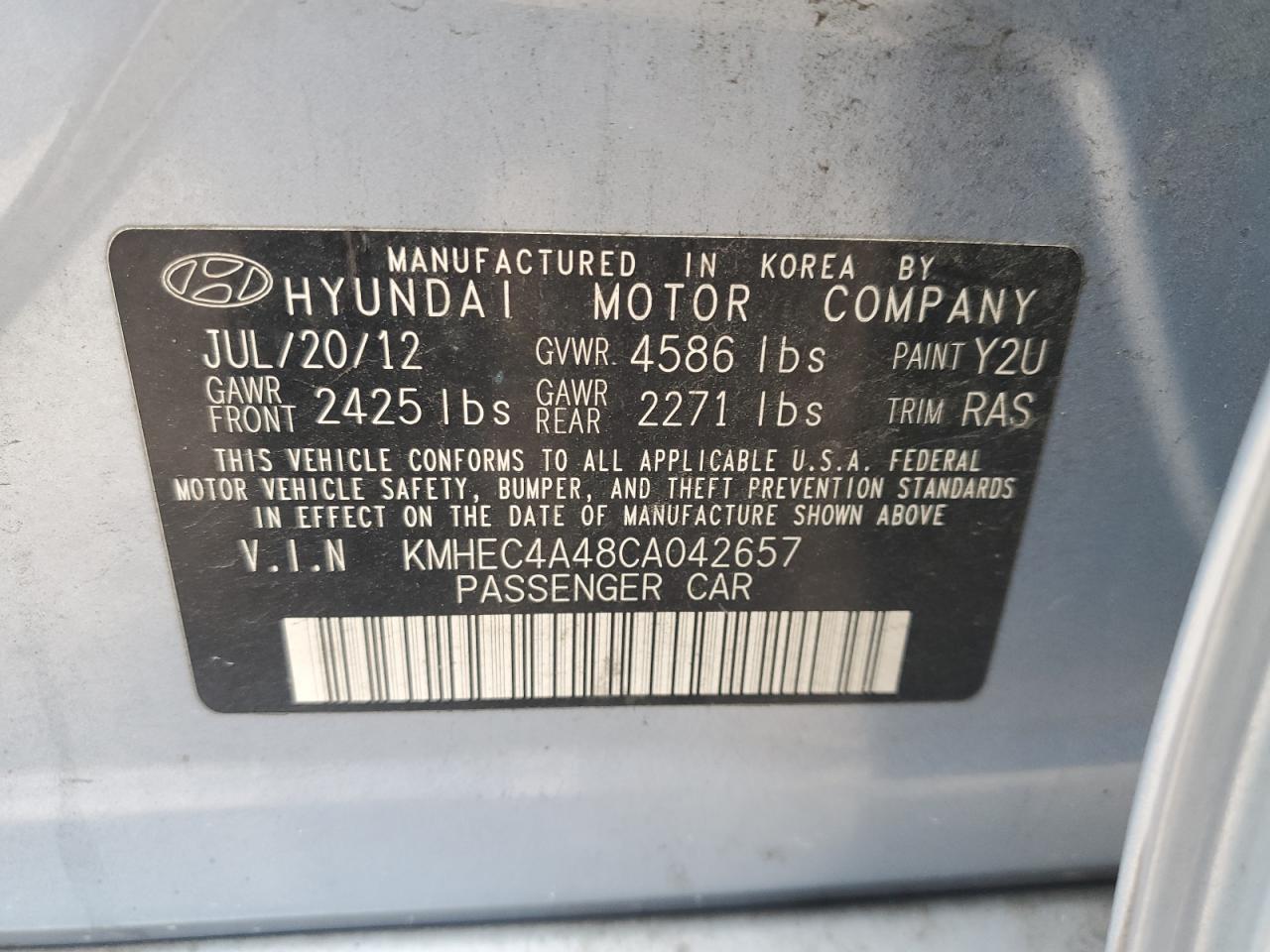 KMHEC4A48CA042657 2012 Hyundai Sonata Hybrid