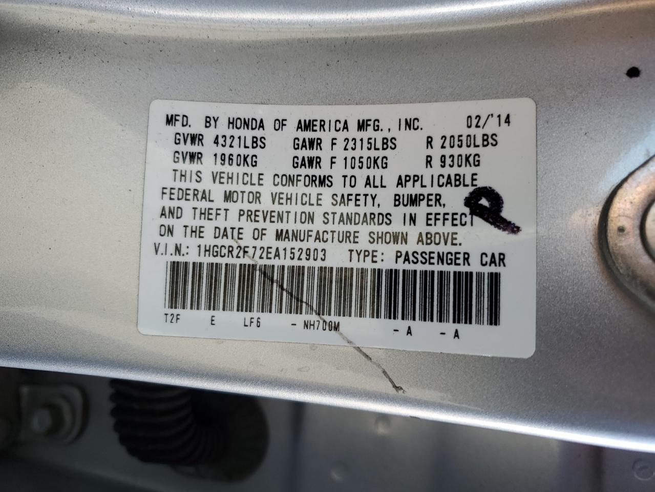 1HGCR2F72EA152903 2014 Honda Accord Ex