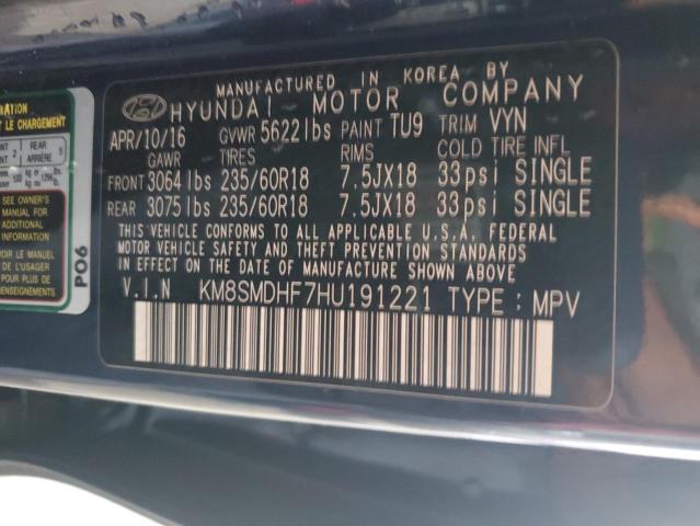 KM8SMDHF7HU191221 | 2017 HYUNDAI SANTA FE S