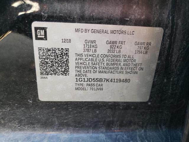 1G1JD5SB7K4119480 | 2019 CHEVROLET SONIC LT