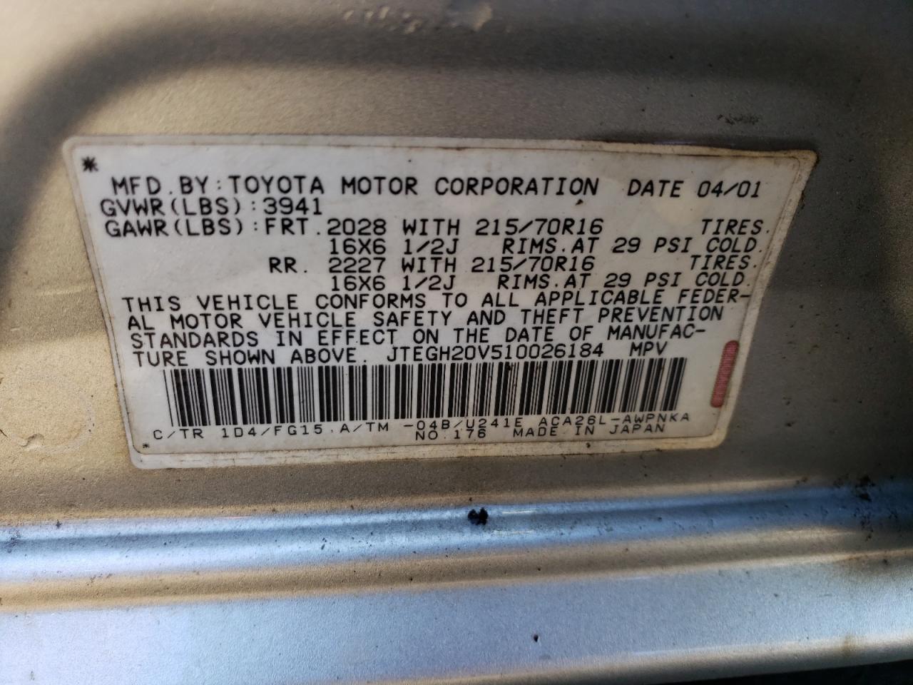 JTEGH20V510026184 2001 Toyota Rav4