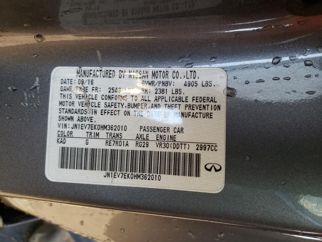 jn1ev7ek0hm362010 JN1EV7EK0HM362010 2017 Infiniti Q60 Premium