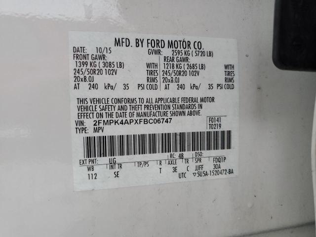 2FMPK4APXFBC06747 2015 FORD EDGE, photo no. 13