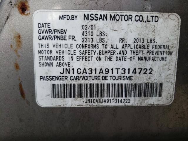 2001 Nissan Maxima Gxe VIN: JN1CA31A91T314722 Lot: 80813763