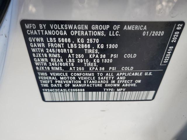 1V24C2CA2LC205698 | 2020 VOLKSWAGEN ATLAS CROS